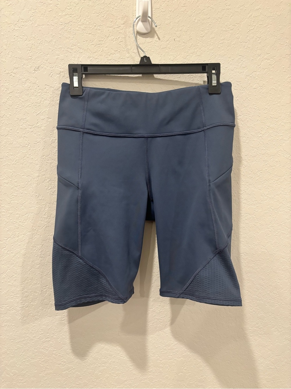 Athleta Contender 9" Biker Shorts Women's S Slate Blue Compression Zip Pockets